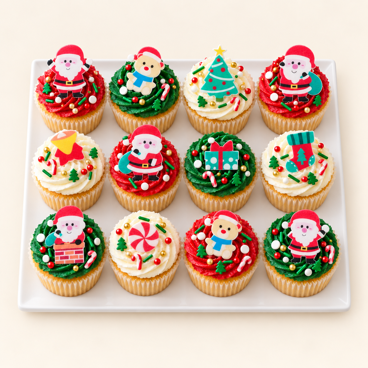 Christmas Cupcakes · Festive Wafer Toppers