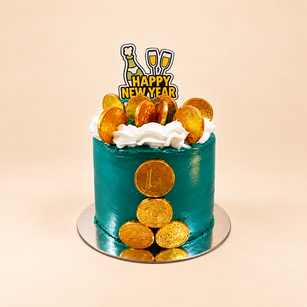Green New Year Cake with Gold Coins