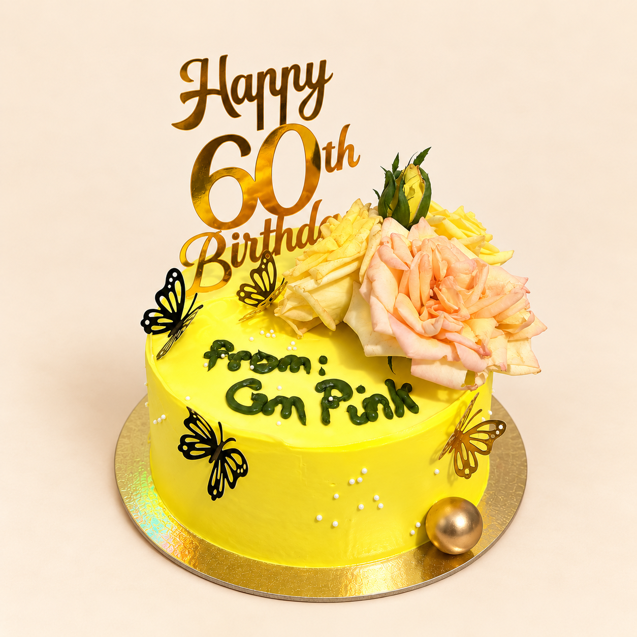 Yellow 60th Birthday Cake