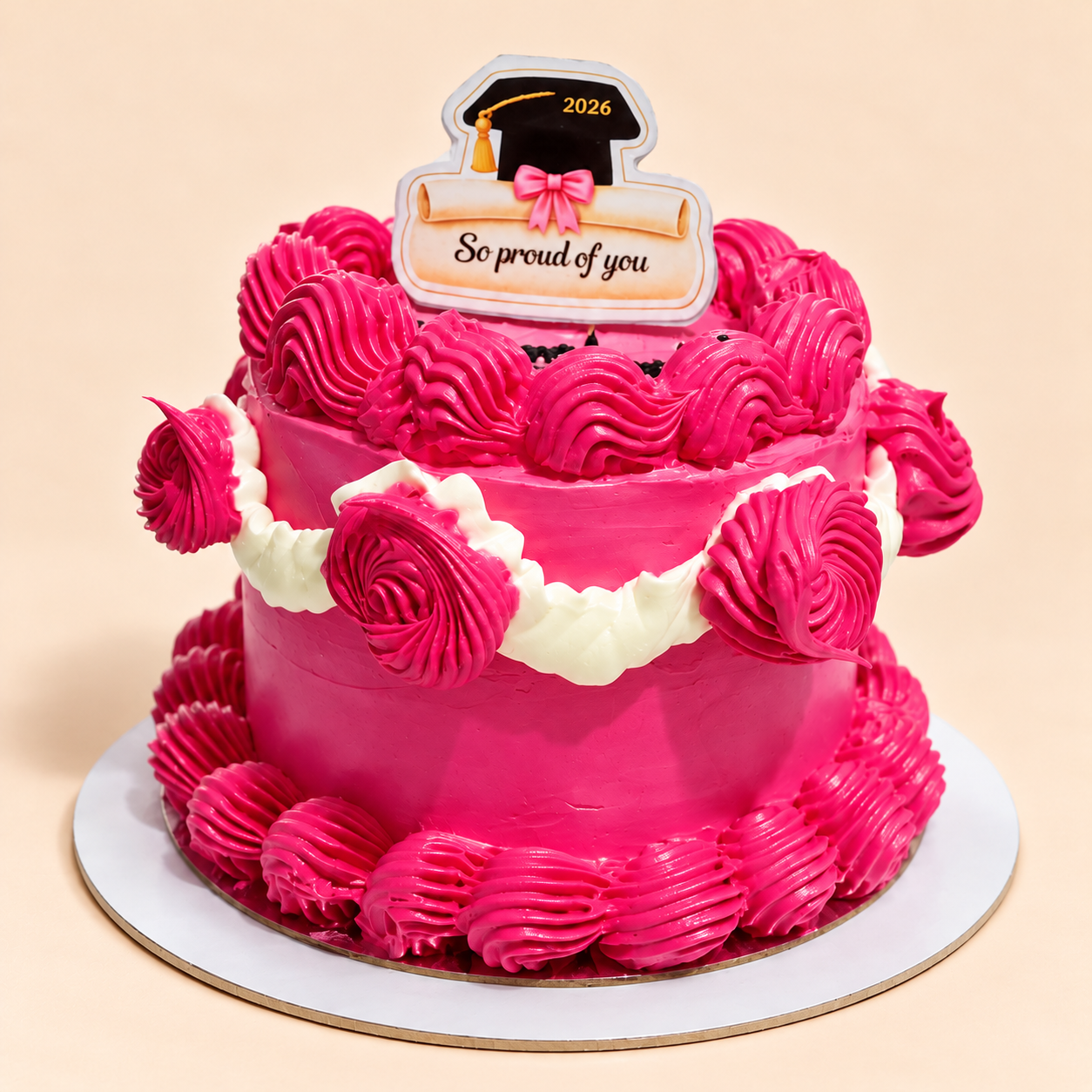Pink Graduation Cake with White Swags