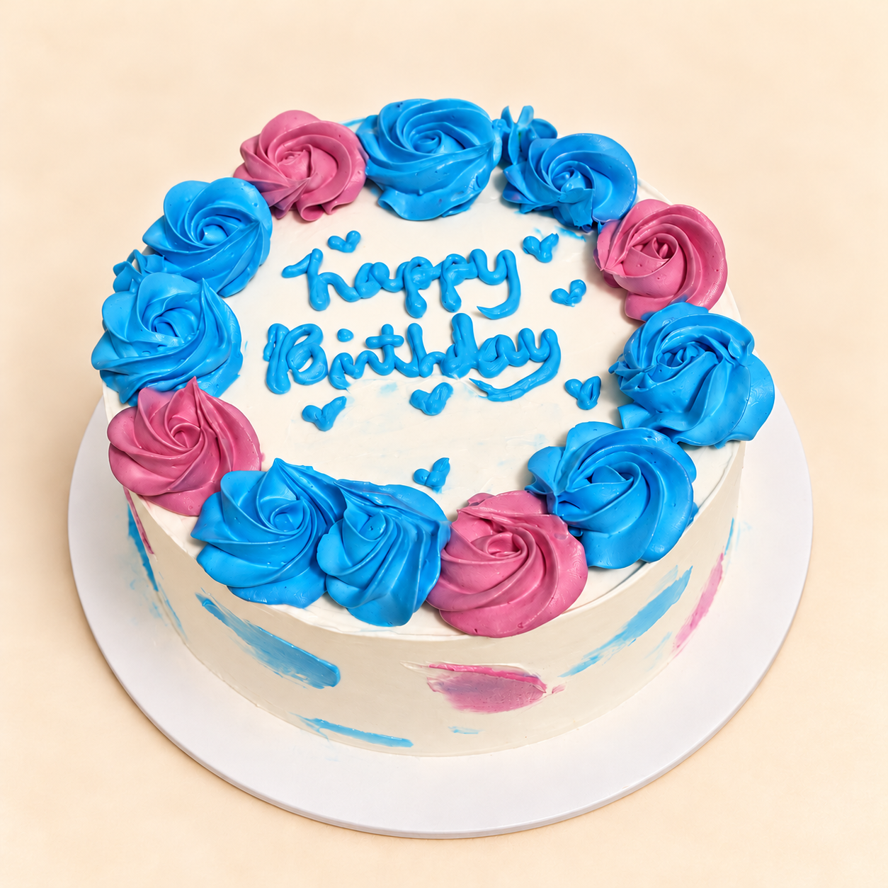 Blue and Pink Rose Birthday Cake