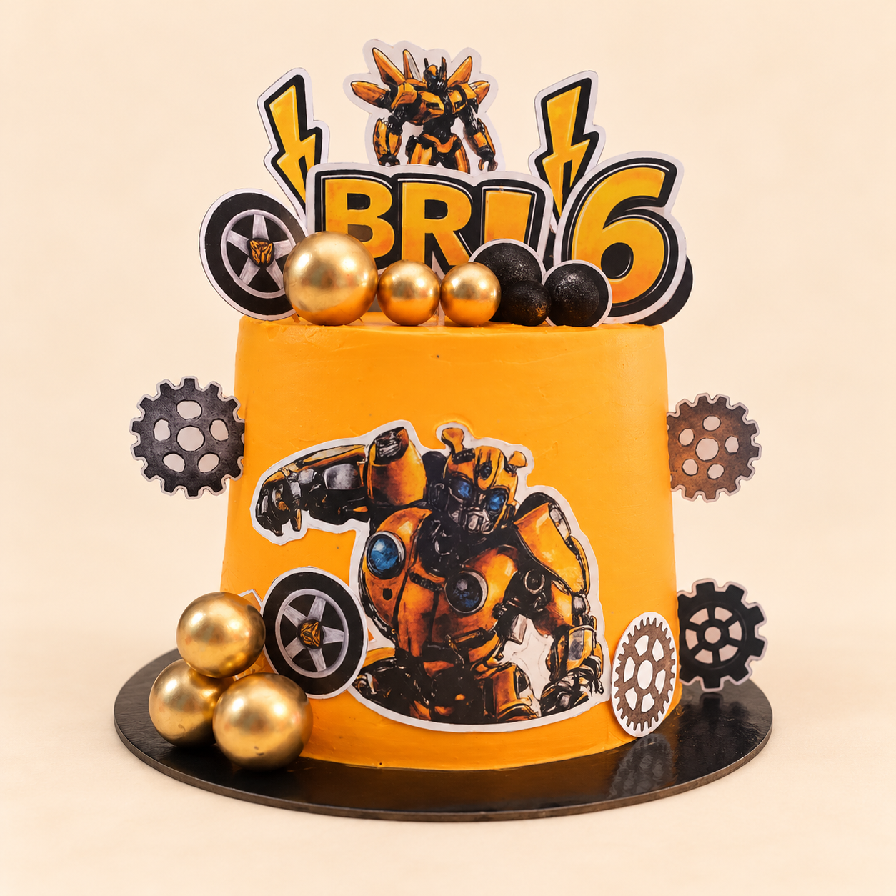 Orange Robot-Themed Birthday Cake