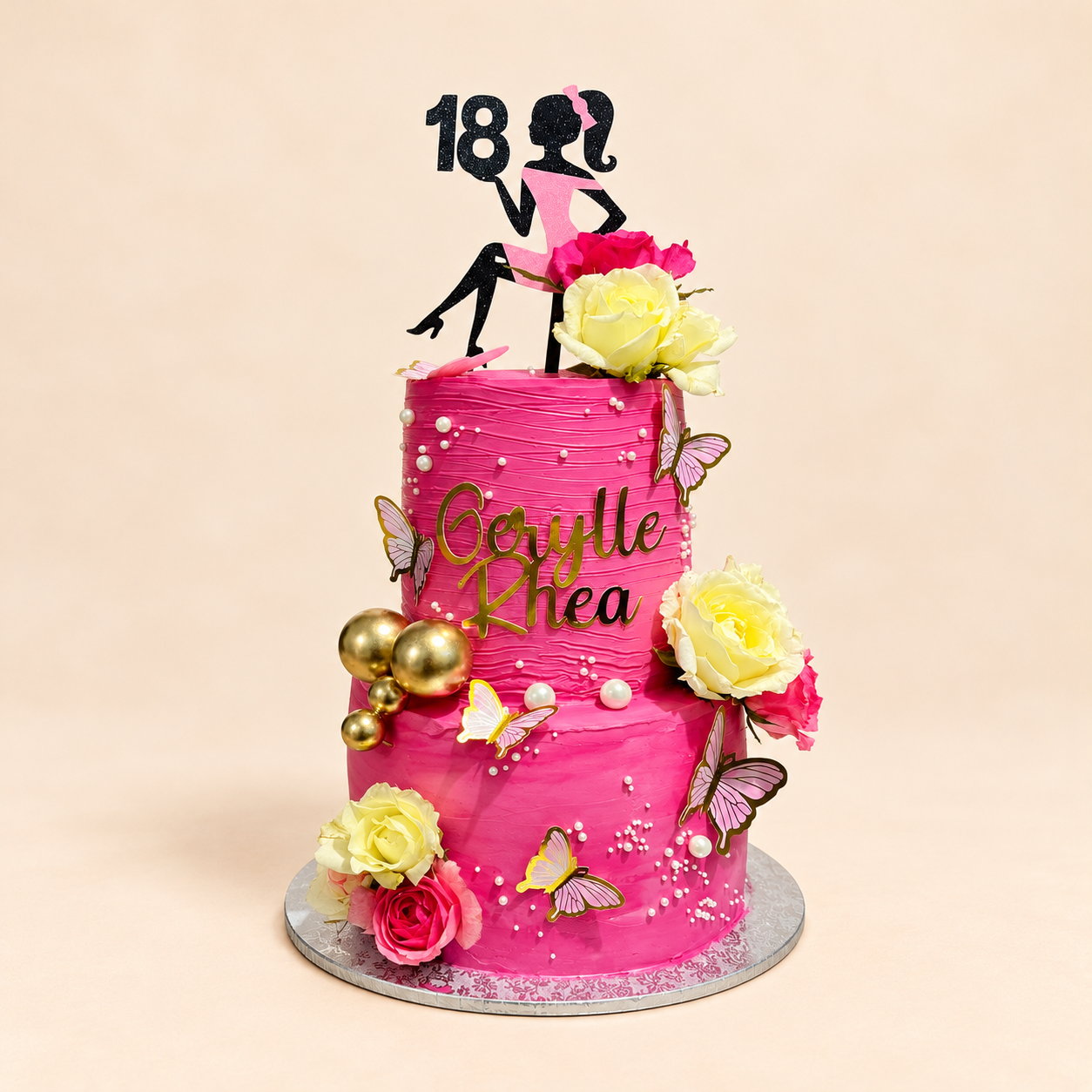 Pink Two-Tier 18th Birthday Cake